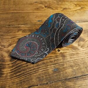 Flying Scotsman Collection 100% Silk Tie Paisley Pattern Brown Blue Red 57"